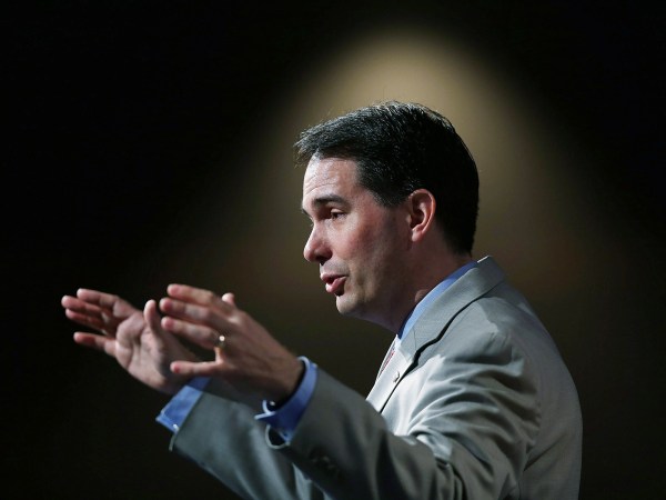 ORLANDO, FL - JUNE 02:  Wisconsin Governor Scott Walker and possible Republican presidential candidate speaks during the Rick ScottÕs Economic Growth Summit held at the DisneyÕs Yacht and Beach Club Convention Center on June 2, 2015 in Orlando, Florida. Many of the leading Republican presidential candidates are scheduled to speak during the event.  (Photo by Joe Raedle/Getty Images)