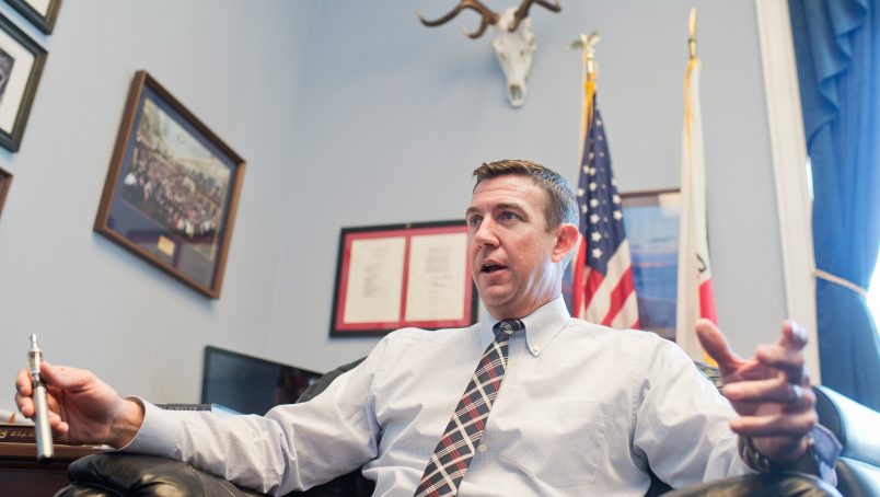UNITED STATES - JANUARY 13: Rep. Duncan Hunter, R-Calif., is interviewed about his vaporizer pen in his Rayburn office, January 12, 2016. (Photo By Tom Williams/CQ Roll Call)