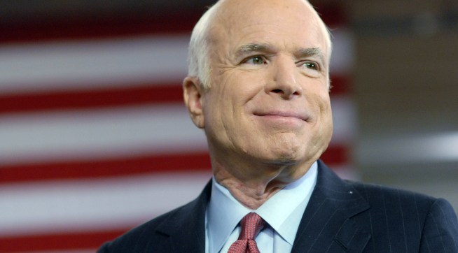 YORK, PA - AUGUST 12: Republican Presidential Candidate Sen. John McCain (R-Az.) speaks at a Town Hall Meeting while on the campaign trail in the Toyota Arena August 12, 2008 in York, Pennsylvania. Over one thousand people attended the Town Hall.  (Photo by William Thomas Cain/Getty Images)