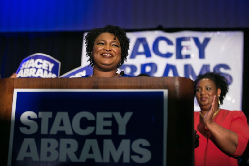 ATLANTA, GA - MAY 22:  Georgia Democratic Gubernatorial candidate Stacey Abrams takes the stage to declare victory in the primary during an election night event on May 22, 2018 in Atlanta, Georgia.  If elected, Abrams would become the first African American female governor in the nation.  (Photo by Jessica McGowan/Getty Images)