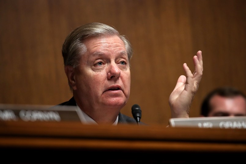 WASHINGTON, DC - JUNE 19:  Sen. Lindsey Graham questions U.S. Citizenship and Immigration Services Director L. Francis Cissna during a Senate Judiciary Committee hearing June 19, 2018 in Washington, DC. The committee heard testimony on recent immigration issues relating to border security and the EB-5 Investor Visa Program.  (Photo by Win McNamee/Getty Images)