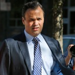Former Virginia first lady Maureen McDonnell arrives at Federal Court with her attorney William Burck in Richmond, Va., Monday, Aug. 25, 2014.  Prosecutors are expected to cross-examine the former Gov. Bob McDonnell during his corruption trial Monday.   (AP Photo/Steve Helber)