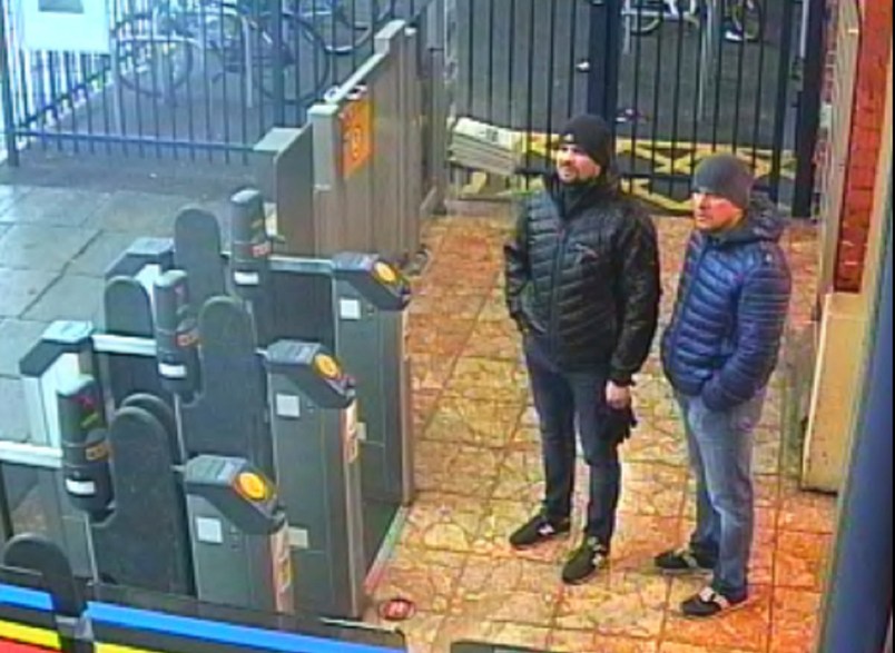 and Handout CCTV image issued by the Metropolitan Police of Russian Nationals Ruslan Boshirov and Alexander Petrov at Salisbury train station at 16:11hrs on March 3 2018. The CPS has issued European Arrest Warrants for the extradition of Boshirov and Petrov in connection with the Novichok poisoning attack on Sergei Skripal and his daughter Yulia in March. PRESS ASSOCIATION Photo. Issue date: Wednesday September 5, 2018. See PA story POLICE Salisbury. Photo credit should read: Metropolitan Police/PA WirNOTE TO EDITORS: This handout photo may only be used in for editorial reporting purposes for the contemporaneous illustration of events, things or the people in the image or facts mentioned in the caption. Reuse of the picture may require further permission from the copyright holder.