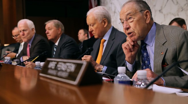WASHINGTON, DC - JULY 31:  Senate Judiciary Committee Chairman Charles Grassley (R-IA) (R) questions witnesses during a hearing with (L-R) Sen. John Cornyn (R-TX), Sen. Lindsey Graham (R-SC) and Sen. Orrin Hatch (R-UT) in the Hart Senate Office Building on Capitol Hill July 31, 2018 in Washington, DC. The committee questioned officials from the Boarder Patrol, Immigration and Customs Enforcement, the Department of Health and Human Services and the Department of Justice about the separation of children from their parents at the U.S.-Mexico border at the government's efforts to reunify those families.  (Photo by Chip Somodevilla/Getty Images)