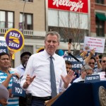 UNION SQUARE, NEW YORK, UNITED STATES - 2018/08/09: NYC Mayor Bill de Blasio speaks at rally celebrating the passage of for-hire vehicle legislation on Union Square. (Photo by Lev Radin/Pacific Press/LightRocket via Getty Images)
