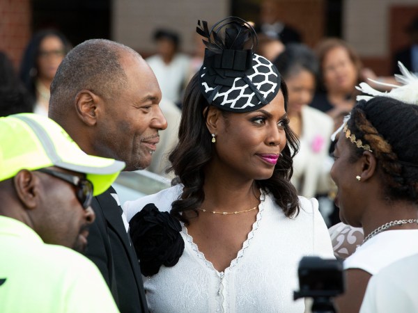 DETROIT, MI - AUGUST 31: Reality TV star Amorosa speaks with people after attending soul music icon Aretha Franklin's funeral at Greater Grace Temple  August 31, 2018 in Detroit, Michigan. Dozens of musicians and dignitaries either spoke or performed at the singer's funeral, including former President Bill Clinton, Stevie Wonder, Faith Hill, Ariana Grande, Chaka Khan, Smokey Robinson, Jennifer Hudson, and Cicely Tyson. (Photo by Bill Pugliano/Getty Images)