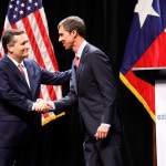 Sen. Ted Cruz (R-TX) and Rep. Beto O'Rourke (D-TX) shake hands after a debate at McFarlin Auditorium at SMU in Dallas, on  Friday, September 21, 2018. (Tom Fox/The Dallas Morning News/Pool)