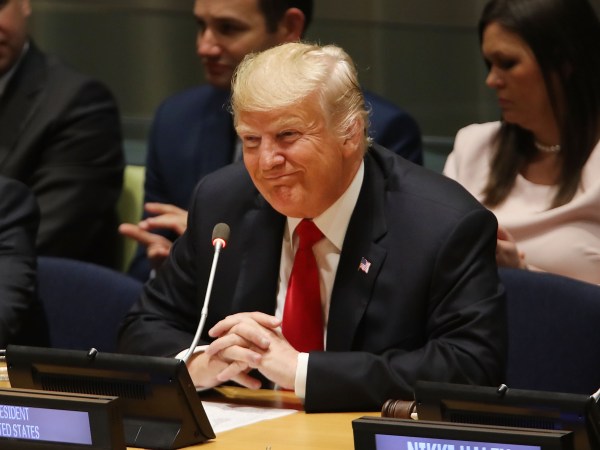 NEW YORK, NY - SEPTEMBER 24:  U.S. President Donald Trump attends a meeting on the global drug problem at the United Nations (UN) with UN Ambassador Nikki Haley a day ahead of the official opening of the 73rd United Nations General Assembly on September 24, 2018 in New York City. The United Nations General Assembly, or UNGA, is expected to draw 84 heads of state and 44 heads of government in New York City for a week of speeches, talks and high level diplomacy concerning global issues. New York City is under tight security for the annual event with dozens of road closures and thousands of security officers patrolling city streets and waterways.  (Photo by Spencer Platt/Getty Images)