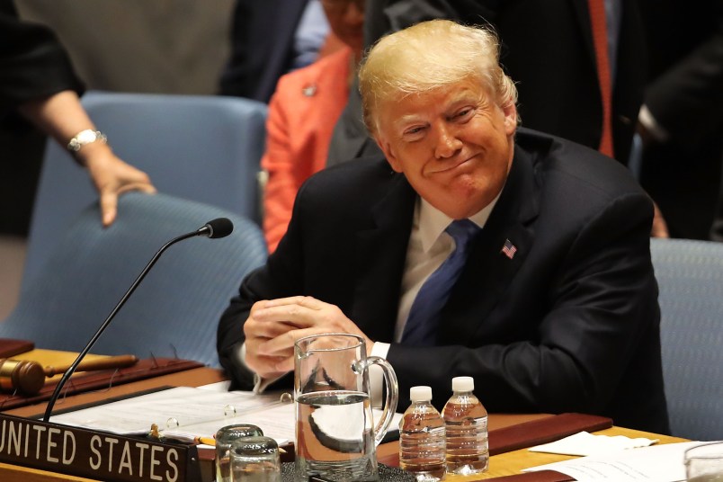 NEW YORK, NY - SEPTEMBER 26:  President Donald Trump chairs a United Nations (U.N.) Security Council meeting on September 26, 2018 in New York City. Trump presides over the 15-member council as the United States holds the monthly rotating presidency. The Security Council meeting coincides with the 73rd United Nations General Assembly at the U.N.  (Photo by Spencer Platt/Getty Images)