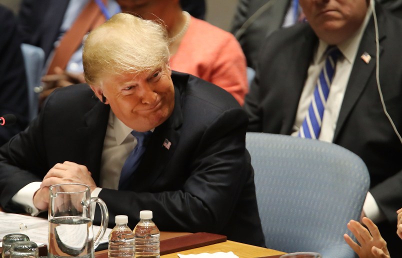 NEW YORK, NY - SEPTEMBER 26:  President Donald Trump chairs a United Nations (U.N.) Security Council meeting on September 26, 2018 in New York City. Trump presides over the 15-member council as the United States holds the monthly rotating presidency. The Security Council meeting coincides with the 73rd United Nations General Assembly at the U.N.  (Photo by Spencer Platt/Getty Images)