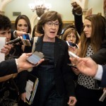 WASHINGTON, DC - SEPTEMBER 26: Sen. Susan Collins (R-ME) is surrounded by reporters following a closed-door meeting of Senate Republicans on Capitol Hill, September 26, 2018 in Washington, DC. Christine Blasey Ford, who has accused Kavanaugh of sexual assault, has agreed to testify before the Senate Judiciary Committee on Thursday. (Photo by Drew Angerer/Getty Images)