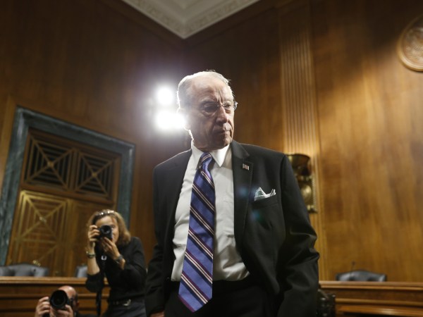 WASHINGTON, DC - SEPTEMBER 27:  Senator Chuck Grassley checks outs the media area before the Senate Judiciary Committee hearing on the nomination of Brett Kavanaugh to be an associate justice of the Supreme Court of the United States,  on Capitol Hill September 27, 2018 in Washington, DC. A professor at Palo Alto University and a research psychologist at the Stanford University School of Medicine, Ford has accused Supreme Court nominee Judge Brett Kavanaugh of sexually assaulting her during a party in 1982 when they were high school students in suburban Maryland. (Photo By Michael Reynolds-Pool/Getty Images)