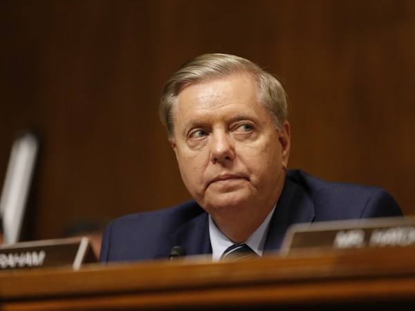 WASHINGTON, DC - SEPTEMBER 27:  Senator Lindsey Graham (R-SC) listens to Dr. Christine Blasey Ford speak before the Senate Judiciary Committee hearing on the nomination of Brett Kavanaugh to be an associate justice of the Supreme Court of the United States, on Capitol Hill September 27, 2018 in Washington, DC. A professor at Palo Alto University and a research psychologist at the Stanford University School of Medicine, Ford has accused Supreme Court nominee Judge Brett Kavanaugh of sexually assaulting her during a party in 1982 when they were high school students in suburban Maryland. (Photo By Michael Reynolds-Pool/Getty Images)