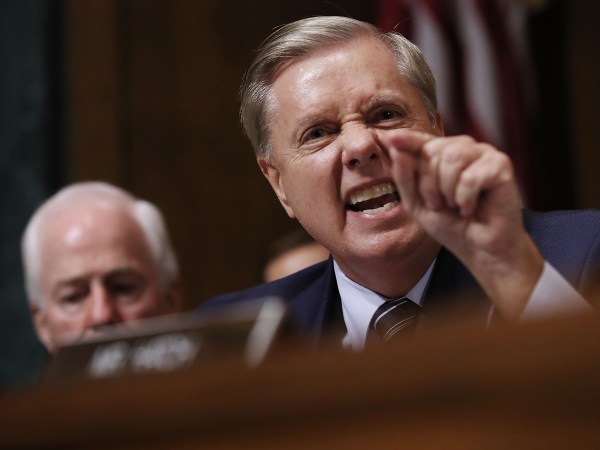 WASHINGTON, DC - SEPTEMBER 27:  Senate Judiciary Committee member Sen. Lindsey Graham (R-SC) shouts while questioning Judge Brett Kavanaugh during his Supreme Court confirmation hearing in the Dirksen Senate Office Building on Capitol Hill September 27, 2018 in Washington, DC. Kavanaugh was called back to testify about claims by Christine Blasey Ford, who has accused him of sexually assaulting her during a party in 1982 when they were high school students in suburban Maryland.  (Photo by Win McNamee/Getty Images)