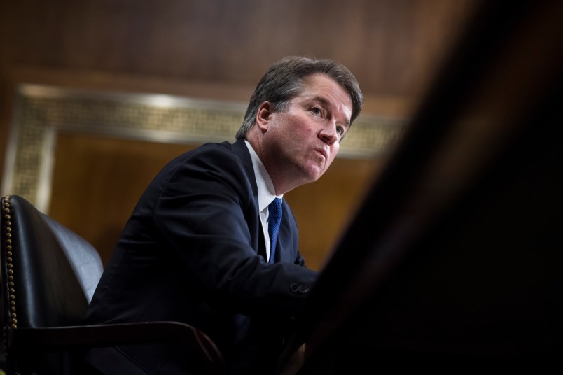 UNITED STATES - SEPTEMBER 27: Judge Brett Kavanaugh testifies during the Senate Judiciary Committee hearing on his nomination be an associate justice of the Supreme Court of the United States, focusing on allegations of sexual assault by Kavanaugh against Christine Blasey Ford in the early 1980s. (Photo By Tom Williams/CQ Roll Call)