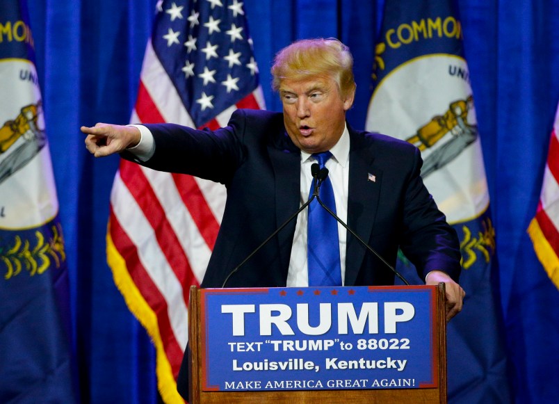 Presidential candidate Donald Trump speaks to a couple thousand supporters in Louisville, Ky., on Tuesday March 1, 2016. (Mark Cornelison/Lexington Herald-Leader/TNS)