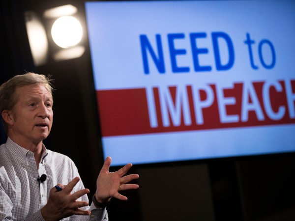 NEW YORK, NY - JANUARY 29: Hedge fund billionaire and Democratic mega-donor Tom Steyer speaks during a town hall event at a hotel in Times Square,  January 29, 2018 in New York City. Steyer is the founder of the ‘Need To Impeach’ initiative and is the largest individual donor in Democratic politics. (Photo by Drew Angerer/Getty Images)