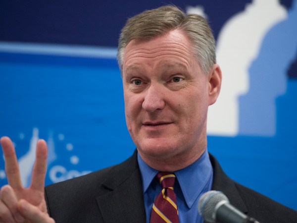 UNITED STATES - FEBRUARY 01: Rep. Steve Stivers, R-Ohio, conducts a news conference at the media center during the House and Senate Republican retreat at The Greenbrier resort in White Sulphur Springs, W.Va., on February 1, 2018. (Photo By Tom Williams/CQ Roll Call)
