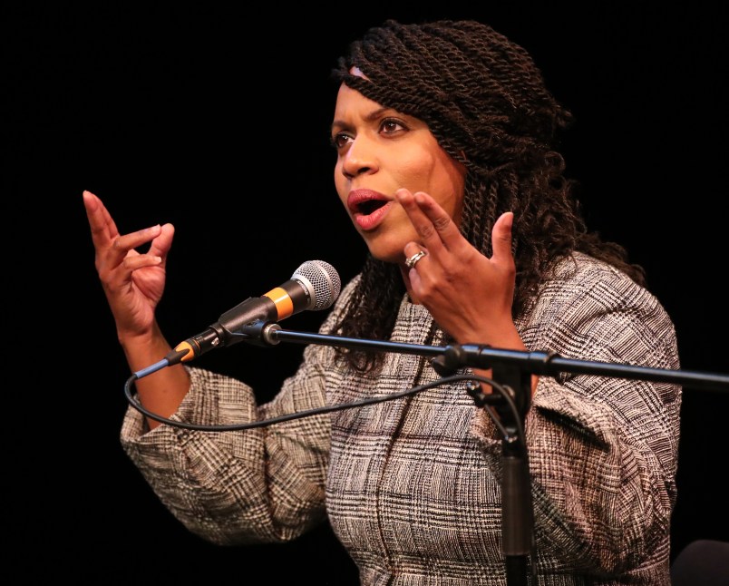 Boston MA 4/3/18 Councilor Ayanna Pressley speaking at a forum in the Greene Theater at Emerson College. (photo by Matthew J. Lee/Globe staff)topic: 05capuanopressley(2)reporter: