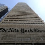 NEW YORK, NY - APRIL 13: The facade and logo of the New York Times newspaper is pictured on April 13, 2018 in New York City. (Photo by Gary Hershorn/Getty Images)