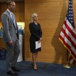 MIAMI, FL - MAY 30:  Kirstjen Nielsen (R), the U.S. Homeland Security Secretary, and Brock Long, FEMA's director, visit the National Hurricane Center on May 30, 2018 in Miami, Florida. The two visited the center as they urged people to prepare for the upcoming hurricane season that officially begins on June 1, 2018 and ends on November 30th.  (Photo by Joe Raedle/Getty Images)