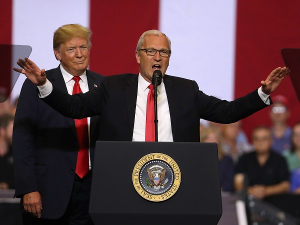 U.S. president Donald Trump speaks to supporters during a campaign rally at Scheels Arena on June 27, 2018 in Fargo, North Dakota. President Trump held a campaign style "Make America Great Again" rally in Fargo, North Dakota with thousands in attendance.