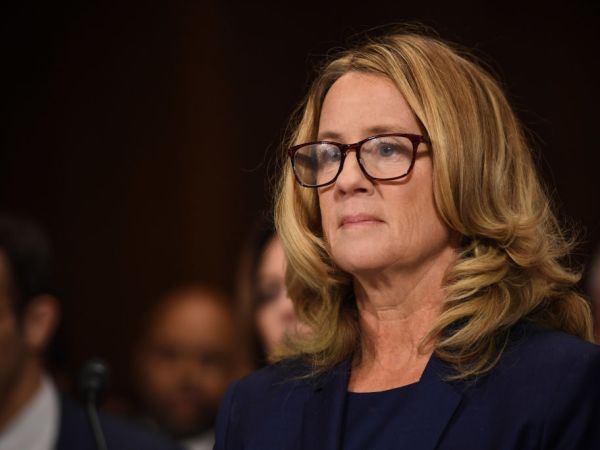 Christine Blasey Ford, the woman accusing Supreme Court nominee Brett Kavanaugh of sexually assaulting her at a party 36 years ago, testifies during his US Senate Judiciary Committee confirmation hearing on Capitol Hill in Washington, DC, September 27, 2018. (Photo by SAUL LOEB / POOL / AFP)        (Photo credit should read SAUL LOEB/AFP/Getty Images)