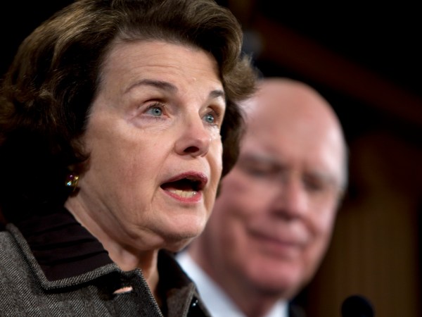Sen. Diane Feinstein (D-CA) and Sen. Patrick Leahy, (D-VT) speak at a press conference on Capitol Hill on the appointment of a special prosecutor Monday, September 29, 2008, to pursue possible criminal charges against Republicans who were involved in the controversial firings of U.S. attorneys. (Chuck Kennedy/MCT)