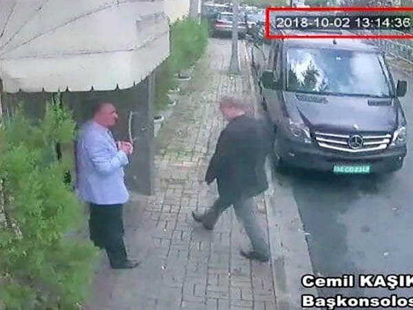 A still image made available to the Associated Press on Tuesday Oct. 9, 2018 taken from CCTV video obtained by the Turkish newspaper Hurriyet claiming to show Saudi journalist Jamal Khashoggi entering the Saudi consulate in Istanbul, Turkey on Oct. 2, 2018. Turkey said Tuesday it will search the Saudi Consulate in Istanbul as part of an investigation into the disappearance of a missing Saudi contributor to The Washington Post, a week after he vanished during a visit there. (CCTV via Hurriyet via)