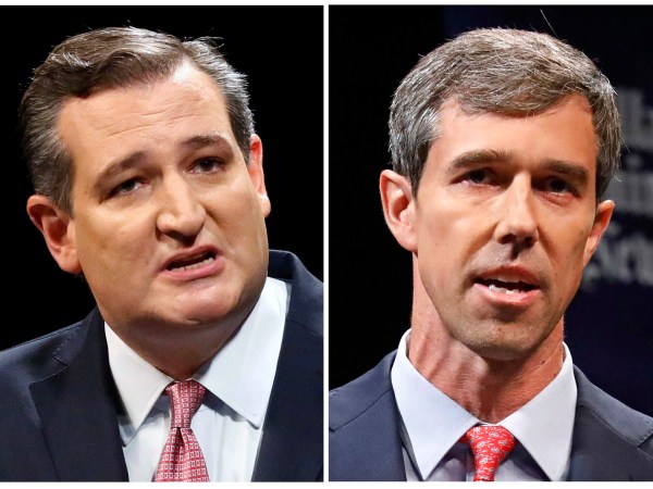 This combination of Sept. 21, 2018, file photos show Republican U.S. Senator Ted Cruz, left, and Democratic U.S. Representative Beto O'Rourke, right, during their first Senate debate in Dallas. O'Rourke says there's still work to do after being asked about Hispanic outreach in his race against Cruz. O'Rourke needs a broad electorate in November to have a chance at pulling off one of the biggest upsets of the 2018 midterms. His path to victory includes getting more Latinos to the polls, which Texas Democrats have struggled to do for decades. (Tom Fox/The Dallas Morning News via AP, Pool, File)