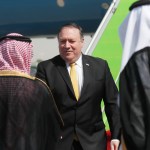 U.S. Secretary of State Mike Pompeo greets Saudi Foreign Minister Adel al-Jubeir after arriving in Riyadh, Saudi Arabia, October 16, 2018. REUTERS/Leah Millis/Pool