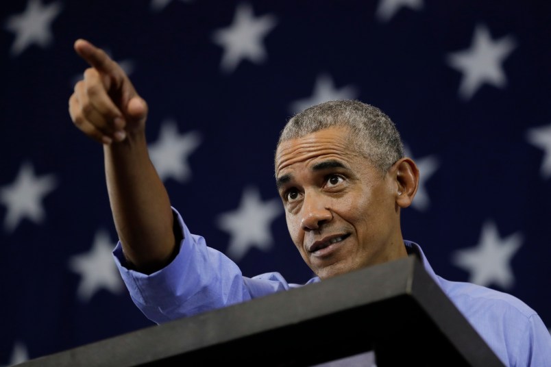Former President Barack Obama speaks at a rally in support of Wisconsin Democratic candidates, Friday, Oct. 26, 2018, in Milwaukee. (AP Photo/Morry Gash)