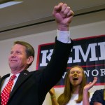 ATHENS, GA - JULY 24:  Secretary of State and Republican Gubernatorial candidate Brian Kemp addresses the audience and declares victory during an election watch party on July 24, 2018 in Athens, Georgia. Kemp defeated opponent Casey Cagle in a runoff election for the Republican nomination for the Georgia Governor's race.  (Photo by Jessica McGowan/Getty Images)