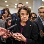 WASHINGTON, DC - SEPTEMBER 27: Senate Judiciary Committee Ranking Member Sen. Dianne Feinstein (D-CA) speaks to members of the press in the Senate Basement on September 27, 2018 in Washington, DC. On Thursday, Christine Blasey Ford, who has accused Kavanaugh of sexual assault, is testifying before the Senate Judiciary Committee.  (Photo by Zach Gibson/Getty Images)