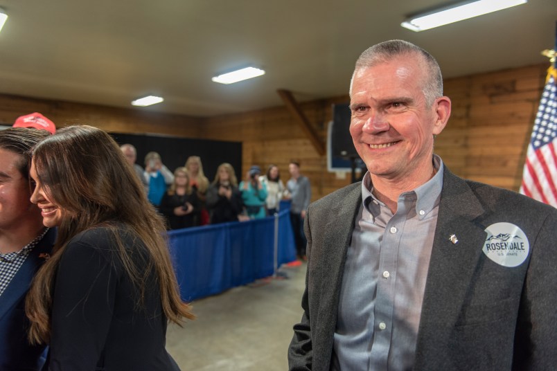 BOZEMAN,MT-SEPTEMBER,25: Matt Rosendale at a campaign rally with Donald Trump, Jr. and Kimberly Guilfoyle in Bozeman, MT on September 25,2018. Rosendale is running against incumbent Democrat Senator Jon Tester in the 2018 midterm elections. (Photo by William Campbell-Corbis via Getty Images)