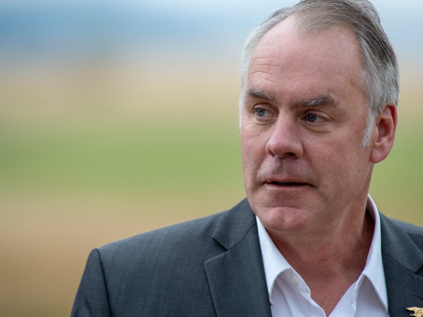 EMIGRANT,MT-OCTOBER, 08: Interior Secretary Ryan Zinke signs a Public Lands Order at a ceremony in Emigrant, MT on October 08, 2018. The Public Lands Order withdraws 30,000 acres of public land from hard rock mining surrounding two proposed gold mines north of Yellowstone National Park for 20 years. The gold mining is opposed by local businesses in Paradise Valley along the Yellowstone River just north of Yellowstone National Park. (Photo by William Campbell-Corbis via Getty Images)