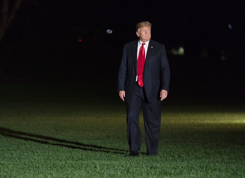 October 10, 2018 - Washington, DC, United States: United States President Donald J. Trump returns to The White House after attending political events in Erie, PA. (Chris Kleponis / Polaris)