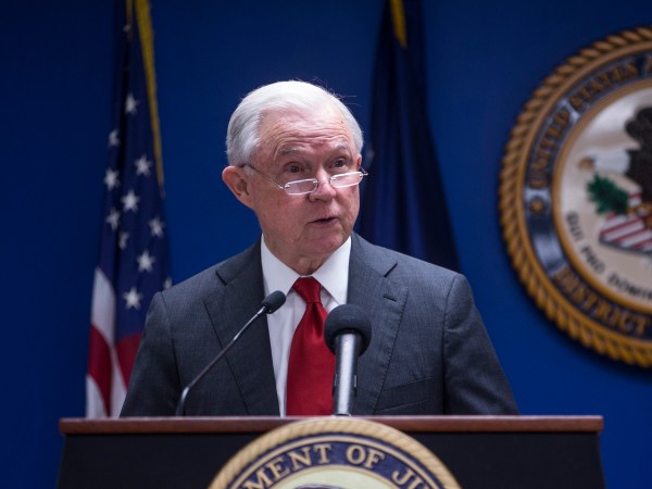 WASHINGTON, DC - OCTOBER 15: U.S. Attorney General Jeff Sessions speaks during a news conference on efforts to reduce transnational crime at the U.S. Attorney's Office for the District of Columbia on October 15, 2018 in Washington, DC.  (Photo by Zach Gibson/Getty Images)