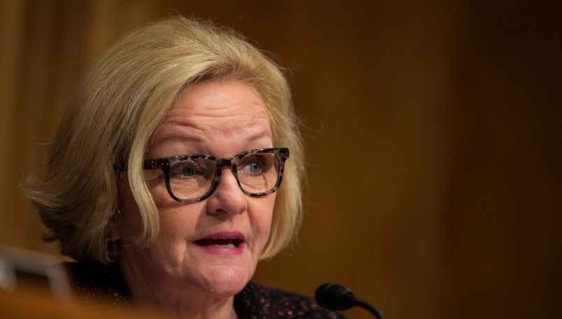 WASHINGTON, D.C. - APRIL 05: Senate Homeland Ranking Member Sen. Claire McCaskill (D-MO) speaks during a Senate Homeland Security Committee hearing on April 5, 2017 on Capitol Hill in Washington, D.C. (Photo by Zach Gibson/Getty Images)