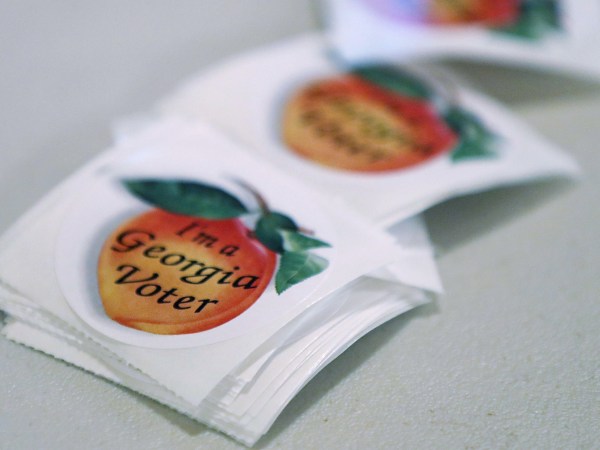 TUCKER, GA - JUNE 20:  'I'm a Georgia Voter' stickers are available for people to cast their ballots during a special election in Georgia's 6th Congressional District special election at St. Bede's Episcopal Church on June 20, 2017 in Tucker, Georgia. Democratic candidate Jon Ossoff and Republican candidate Karen Handel are running to replace Tom Price, who is now the Secretary of Health and Human Services. The election will fill a congressional seat that has been held by a Republican since the 1970s.  (Photo by Joe Raedle/Getty Images)