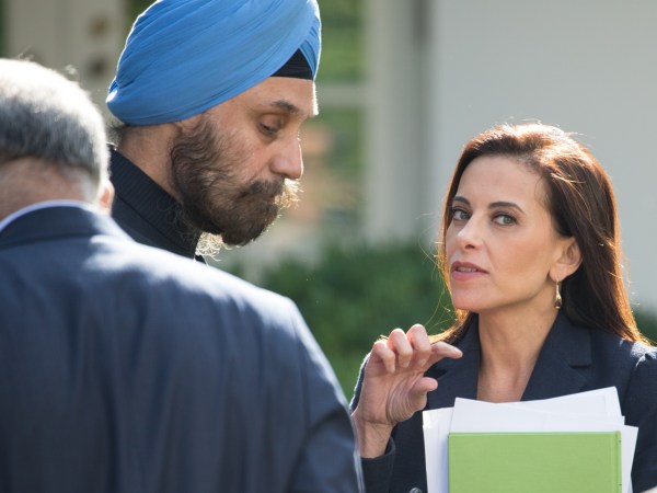 Dina Powell, U.S. Deputy National Security Advisor for Strategy to President Donald Trump, speaks with members of India's delegation, before President Donald Trump and Prime Minister Narendra Modi of India's joint press conference in the Rose Garden of the White House, on Monday, June 26, 2017. (Photo by Cheriss May) (Photo by Cheriss May/NurPhoto)