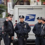 NEW YORK, NY - OCTOBER 26: Law enforcement officials respond to a suspicious package at a U.S. Post Office facility at 52nd Street and 8th Avenue in Manhattan, October 26, 2018 in New York City. The latest package device intercepted in New York City this morning was addressed to former Director of National Intelligence James Clapper. (Photo by Drew Angerer/Getty Images)