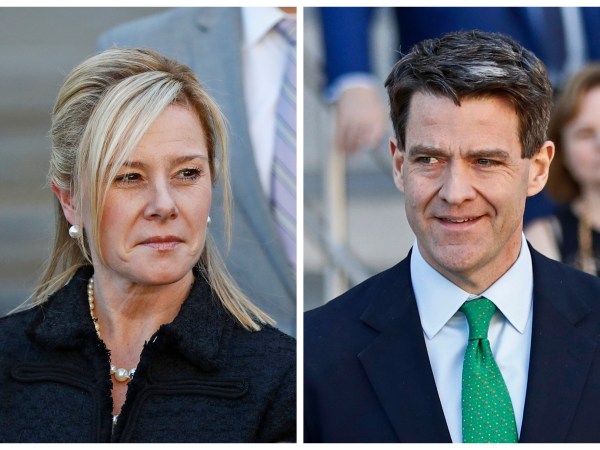 Two former allies of former New Jersey Gov. Chris Christie, who were convicted in November 2016 of fraud, conspiracy and civil rights violations for closing access lanes to the George Washington Bridge in September 2013, are challenging their convictions in federal court, with the 3rd U.S. Circuit Court of Appeals in Philadelphia set to consider the case on April 23, 2018. This combination of March 29, 2017, file photos shows Bridget Kelly, left, leaving federal court after sentencing in Newark, N.J.; and Bill Baroni leaving federal court after sentencing in Newark, N.J. The aim, according to prosecutors, was to use traffic jams to punish the Democratic mayor of Fort Lee, N.J., the town next to the bridge, for not endorsing the Republican governor's re-election campaign. (AP Photo/Julio Cortez)