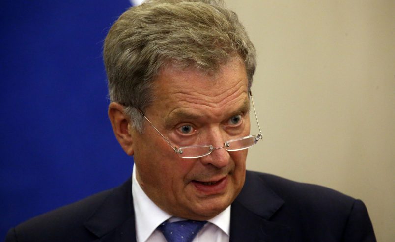 SOCHI, RUSSIA - AUGUST,22 (RUSSIA OUT)  Finnish President Sauli Niinisto speeches during a joint press conference at Bocharov ruchey state residence in Sochi, Russia, August,22,2018. President of Finland is having a one-day visit to Russian Black Sea region of Krasnodar krai. (Photo by Mikhail Svetlov/Getty Images)