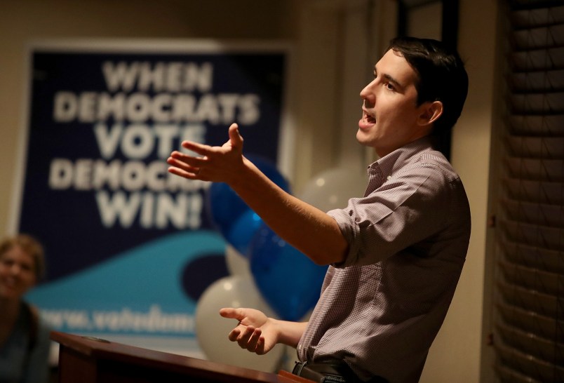 California democratic congressional candidate Josh Harder speaks during a town hall style meeting at a Best Western hotel on October 4, 2018 in Patterson, California. Democrat congressional candidate Josh Harder is running against republican incumbent U.S. Rep. Jeff Denham (R-CA) in California 10th district. According to a new poll by the University of California, Berkeley Institute for Governmental Studies that was released today shows Harder with a 5 percentage point lead over Denham.