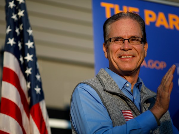 GREENWOOD, IN - NOVEMBER 03: Republican Senate candidate Mike Braun looks on during a campaign stop on November 3, 2018 in Greenwood, Indiana. Braun is locked in a tight race with incumbent Democrat Sen. Joe Donnelly. (Photo by Aaron P. Bernstein/Getty Images)