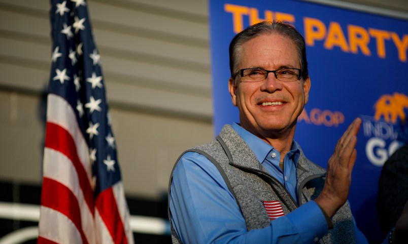 GREENWOOD, IN - NOVEMBER 03: Republican Senate candidate Mike Braun looks on during a campaign stop on November 3, 2018 in Greenwood, Indiana. Braun is locked in a tight race with incumbent Democrat Sen. Joe Donnelly. (Photo by Aaron P. Bernstein/Getty Images)