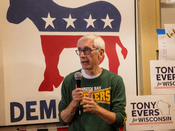 RACINE, WI - NOVEMBER 04: Democratic candidate for Wisconsin Governor, Tony Evers speaks to supporters at the Racine County Democratic office on November 4, 2018 in Racine, Wisconsin. (Photo by Darren Hauck/Getty Images)