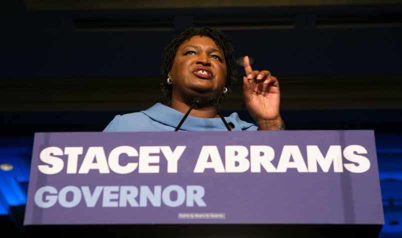 ATLANTA, GA - NOVEMBER 06:  Democratic Gubernatorial candidate Stacey Abrams addresses supporters at an election watch party on November 6, 2018 in Atlanta, Georgia.  Abrams and her opponent, Republican Brian Kemp, are in a tight race that is too close to call.  A runoff for Georgia's governor is likely.  (Photo by Jessica McGowan/Getty Images)