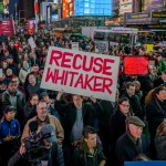 TIMES SQUARE, NEW YORK, UNITED STATES - 2018/11/08: Thousands of New Yorkers joined a coalition of grassroots organizations in New York City in a massive demonstration in Times Square to denounce new acting Attorney General Matthew Whitaker may have a conflict of interest and must not oversee the investigation led by Special Counsel Robert Mueller into Russian interference in the 2016 election and related crimes by Trump campaign officials and associates. (Photo by Erik McGregor/Pacific Press/LightRocket via Getty Images)